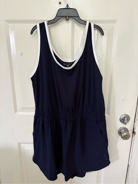 Lane Bryant Navy Blue One-Piece Romper with White Trim